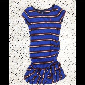 Ralph Lauren Blue Striped Ruffle Girls Dress